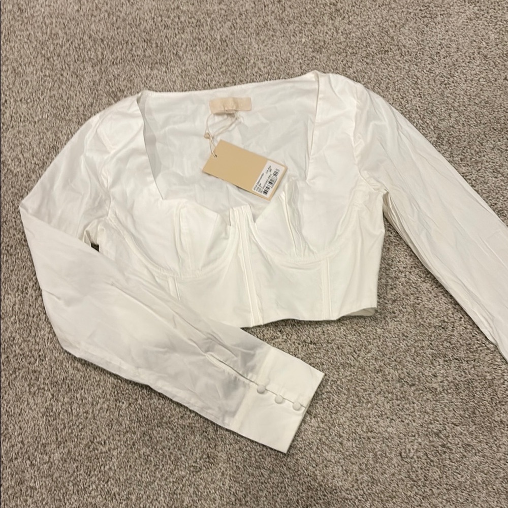 Meshki White Long Sleeve Cropped Blouse